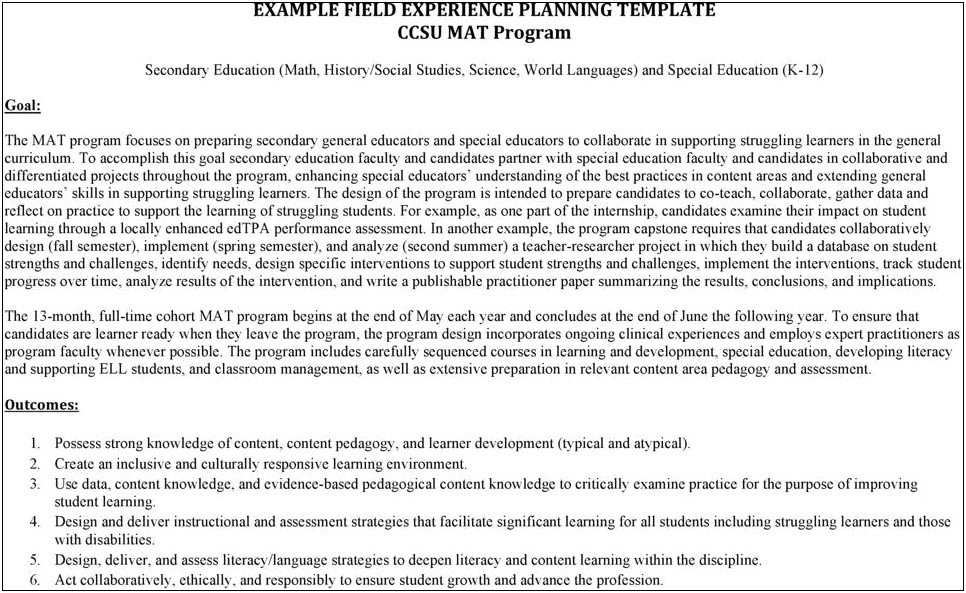 Ccsu Special Education Lesson Plan Template