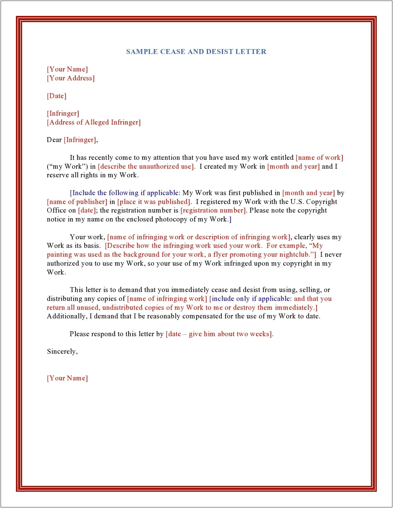 Cease And Desist Letter Florida Template