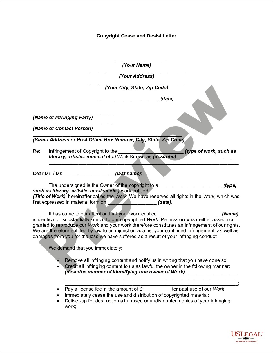 Cease And Desist Letter Template Arizona