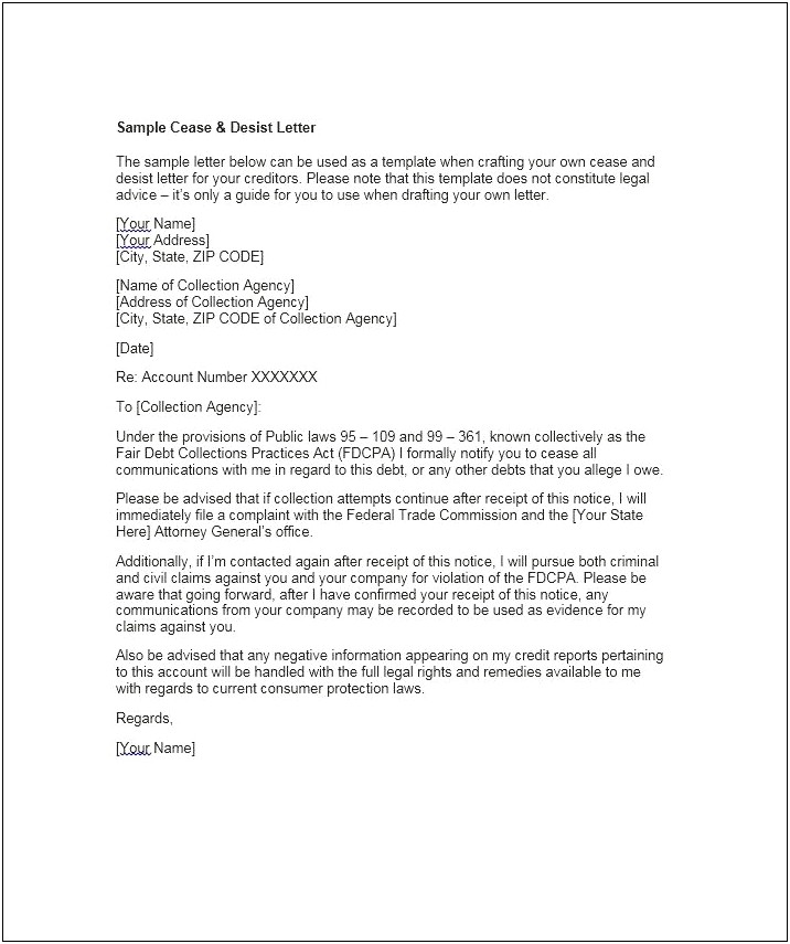 Cease And Desist Letter Template Payment
