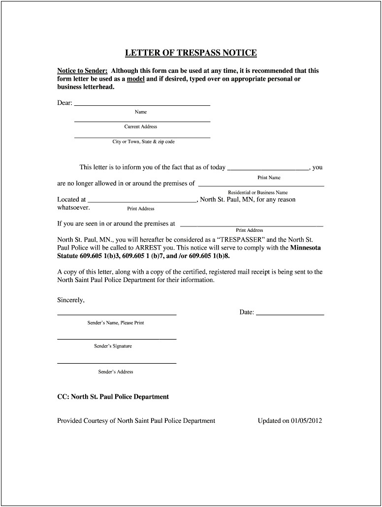 Cease And Desist Letter Template Trespassing