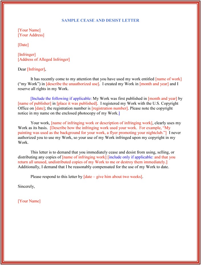 Cease And Desist Letter Template Uk Trademark