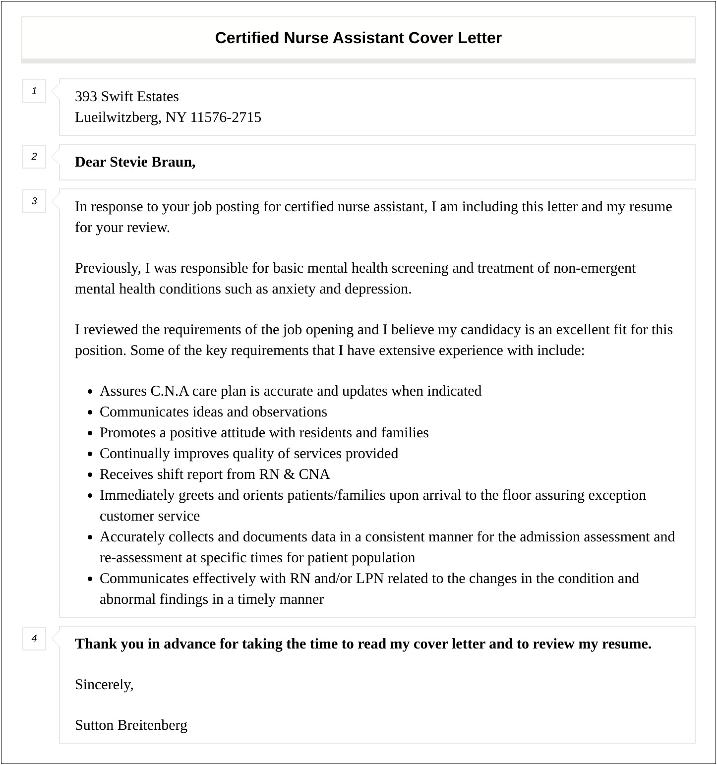 Certified Nursing Assistant Cover Letter Template