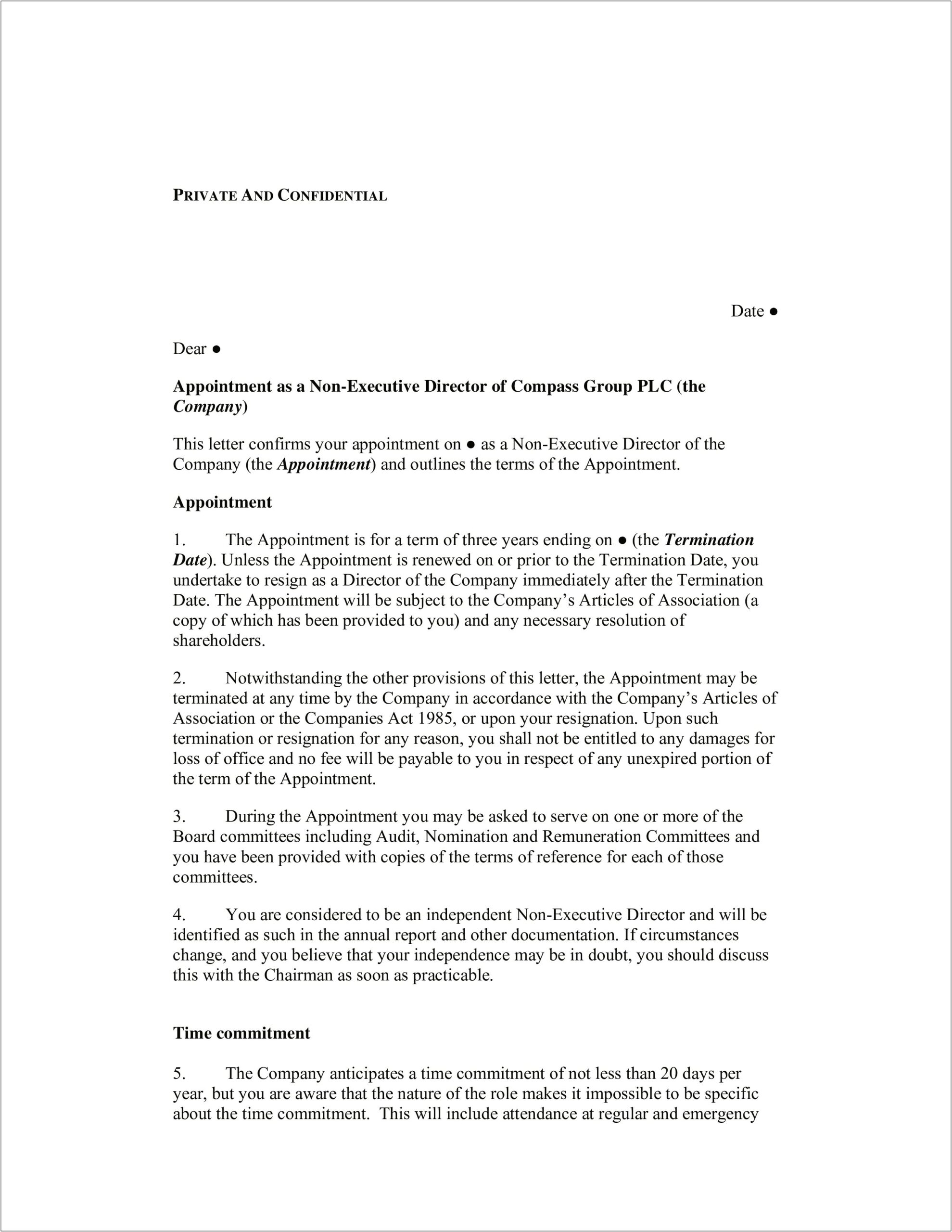 Chairman Of The Board Offer Letter Template