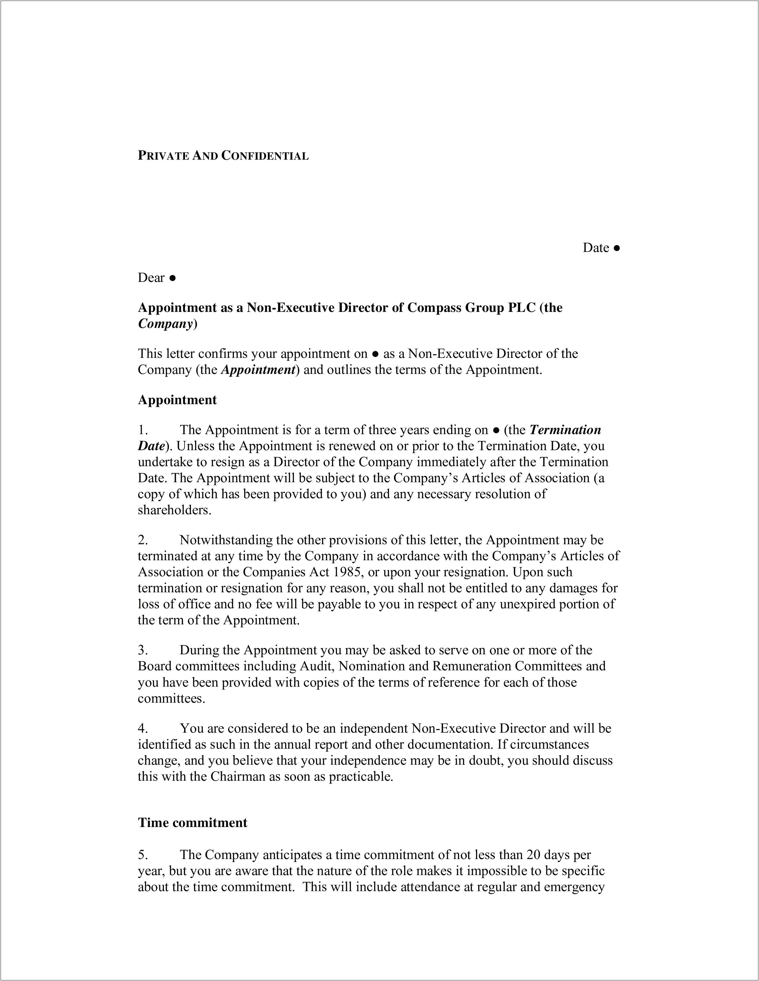 Chairman Of The Board Offer Letter Template