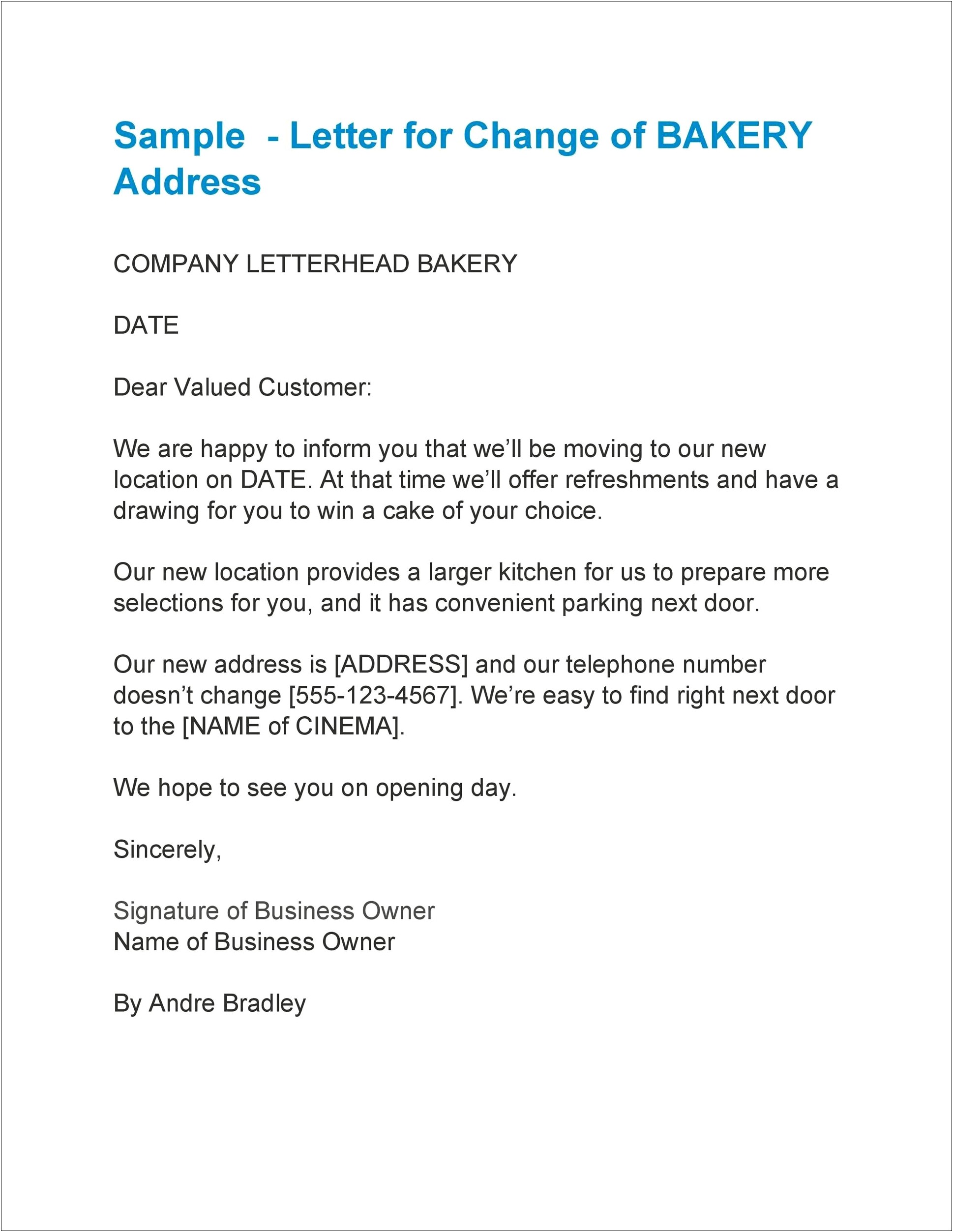 Change Of Address Letter Template To Bank