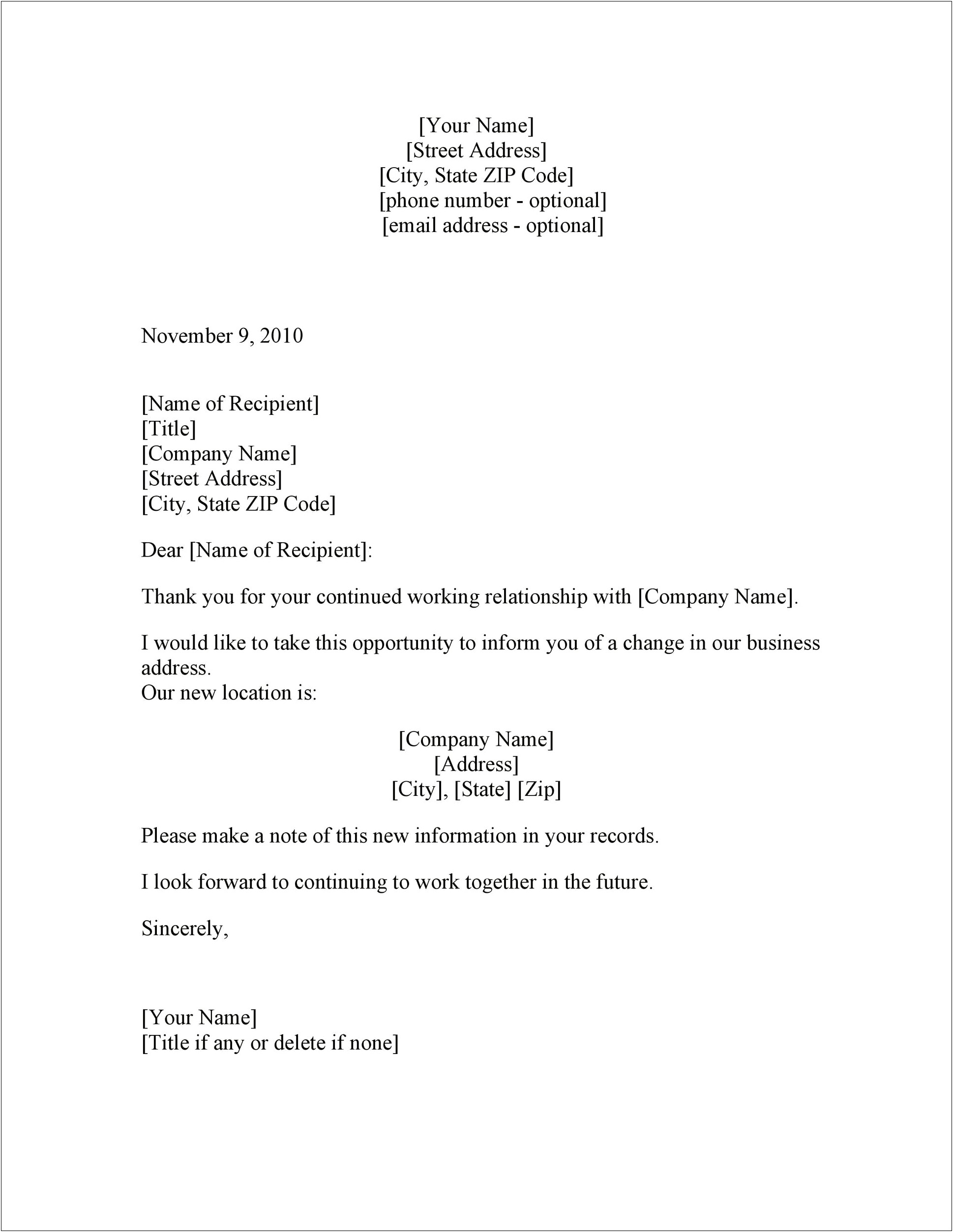 Change Of Company Management Letter Template