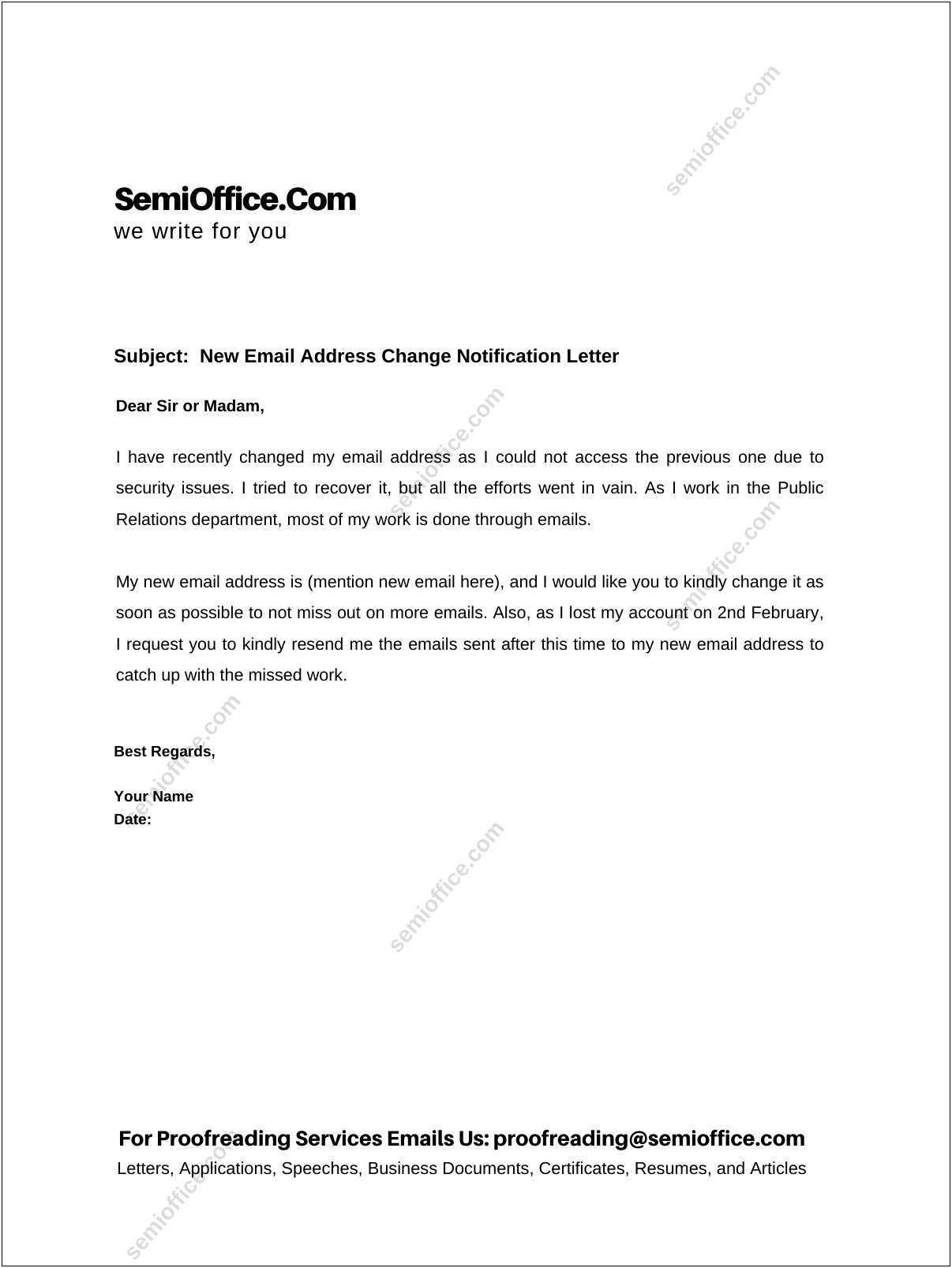 Change Of Contact Details Letter Template