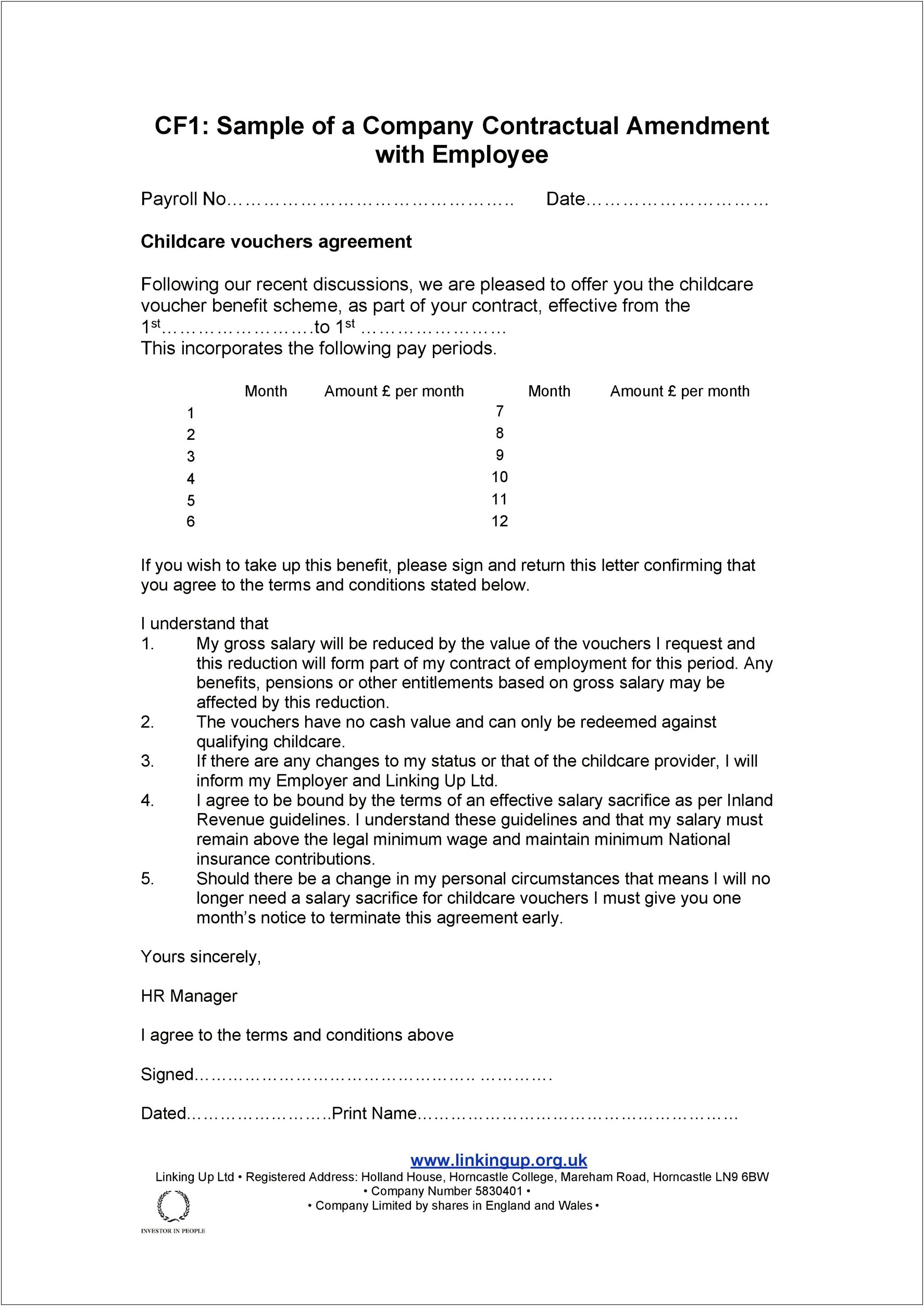 Change Of Employment Contract Letter Template