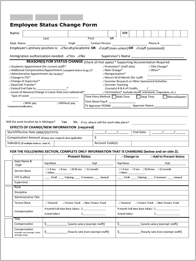 Change Of Employment Status Letter Template