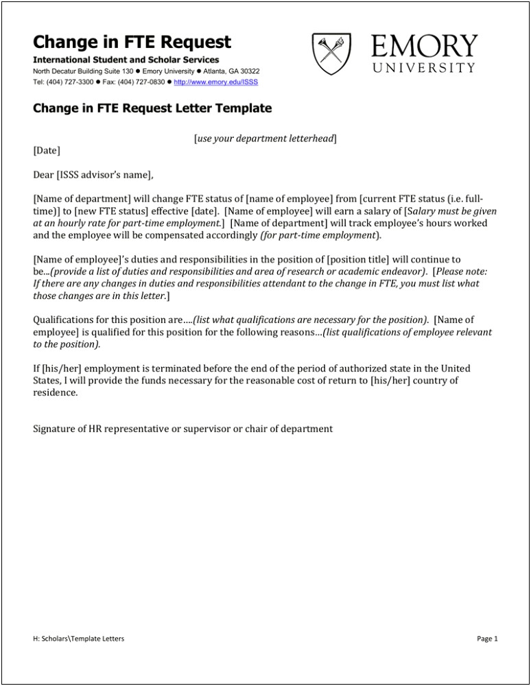 Change Of Hours Request Letter Template