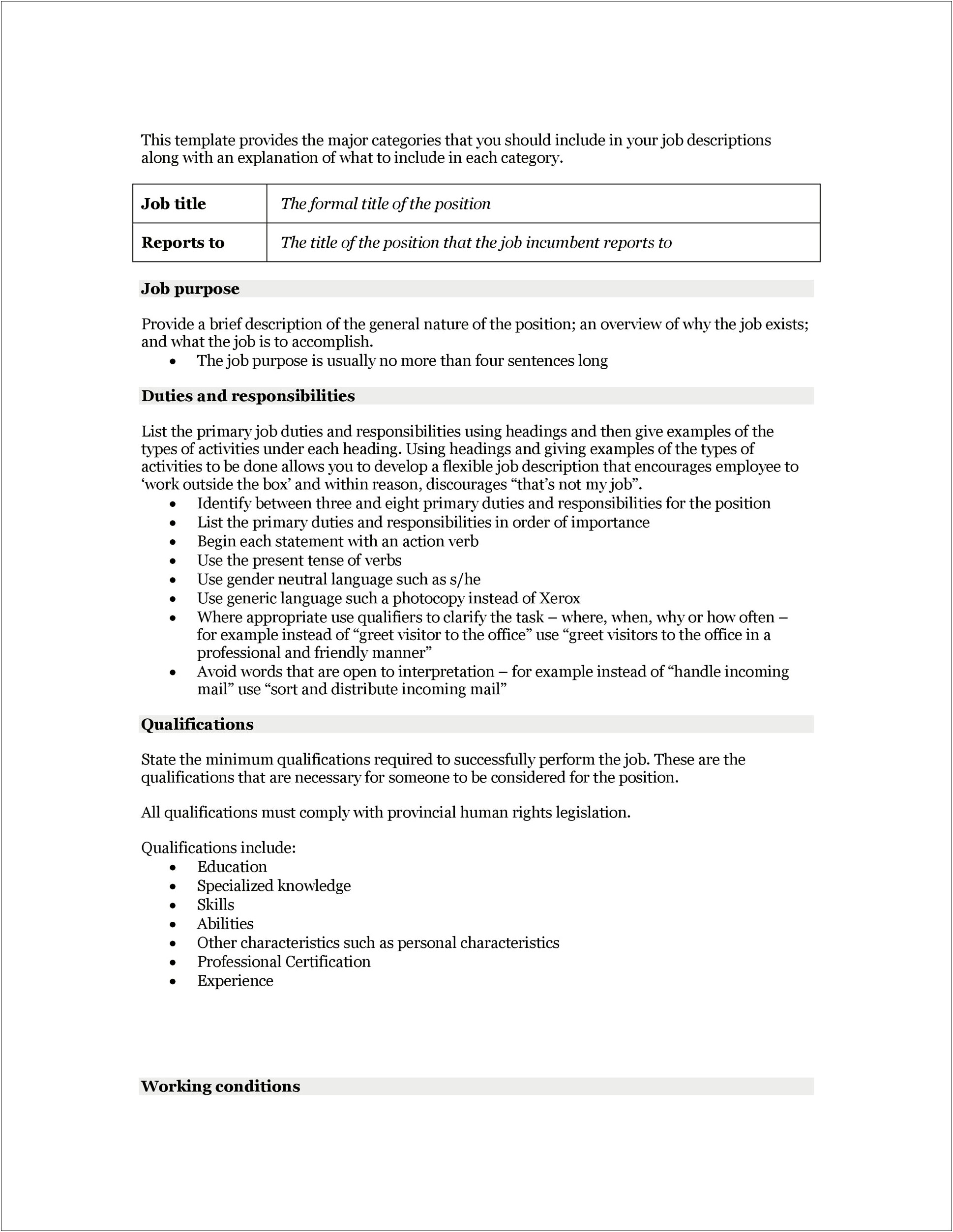 Change Of Job Description Word Template