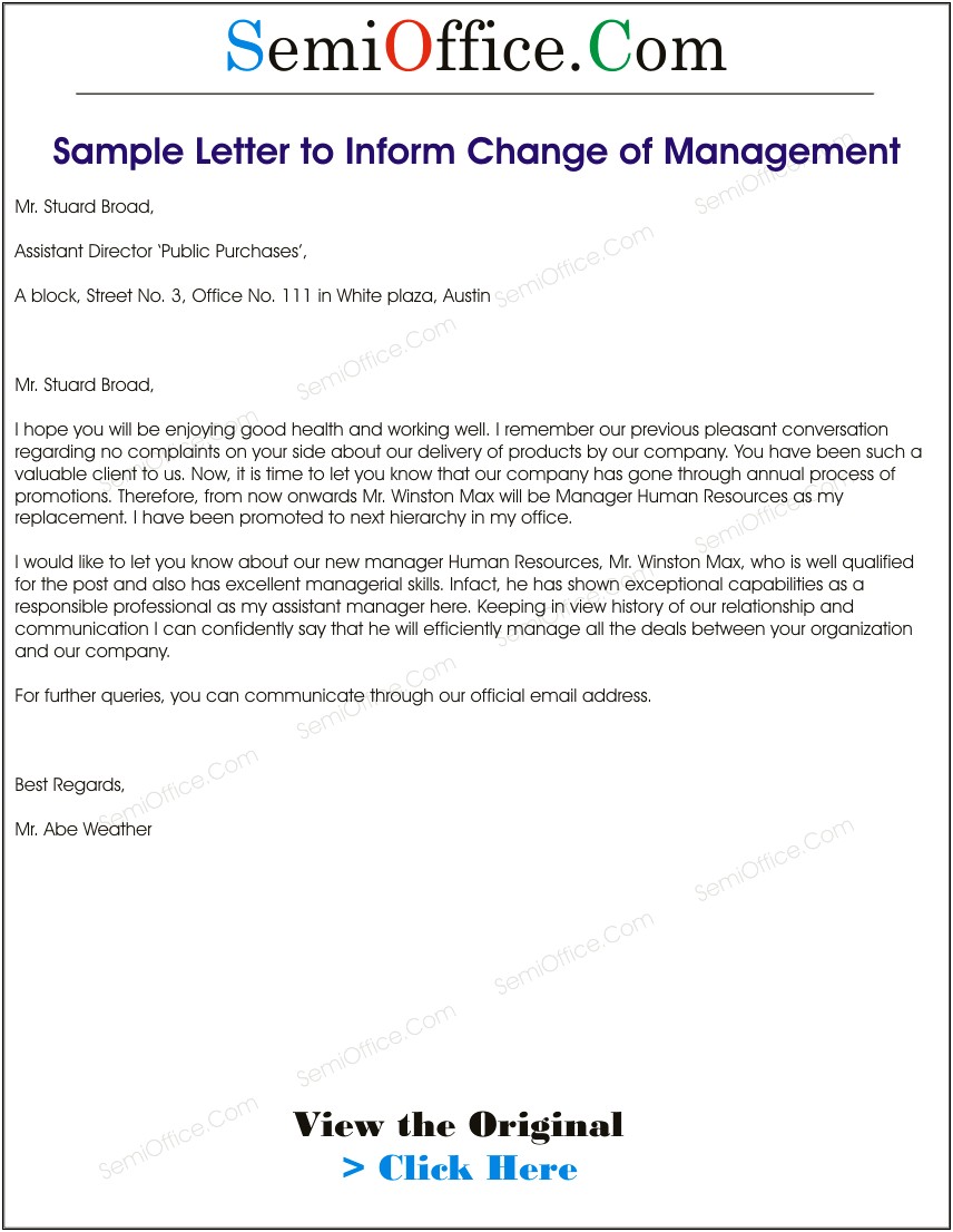 Change Of Line Manager Letter Template