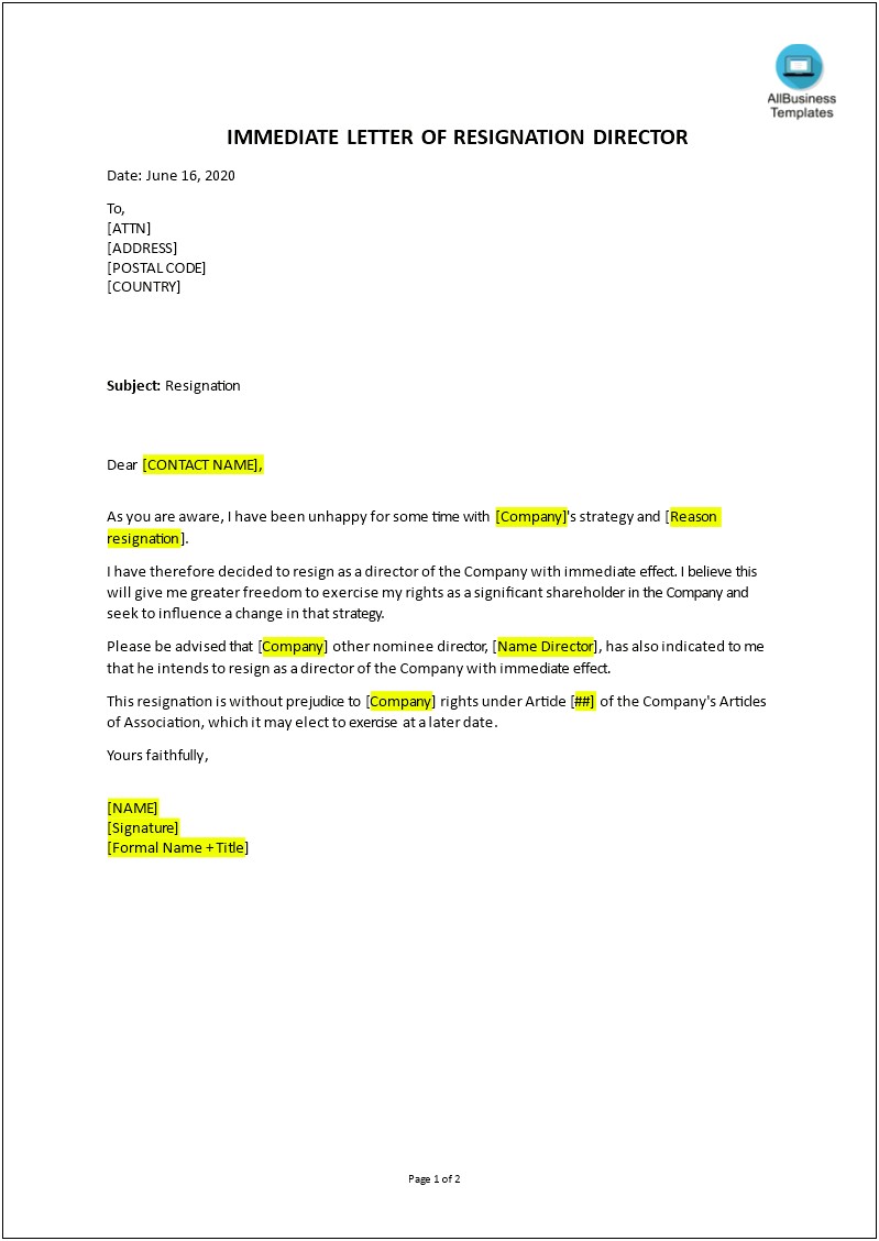 Change Of Notice Period Letter Template