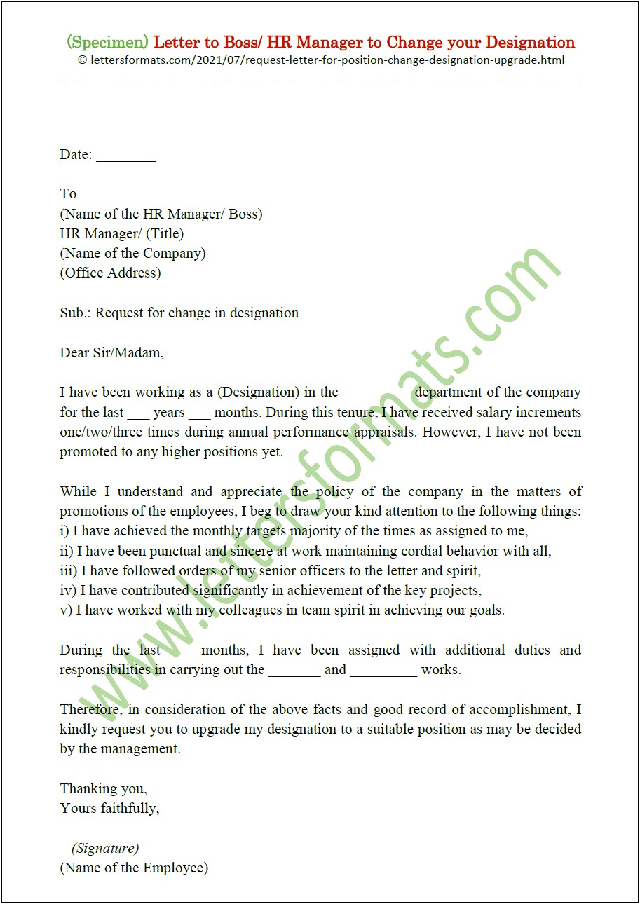 Change Of Reporting Manager Letter Template