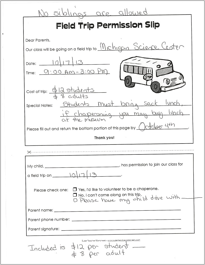 Chaperone Letter For School Trip Template