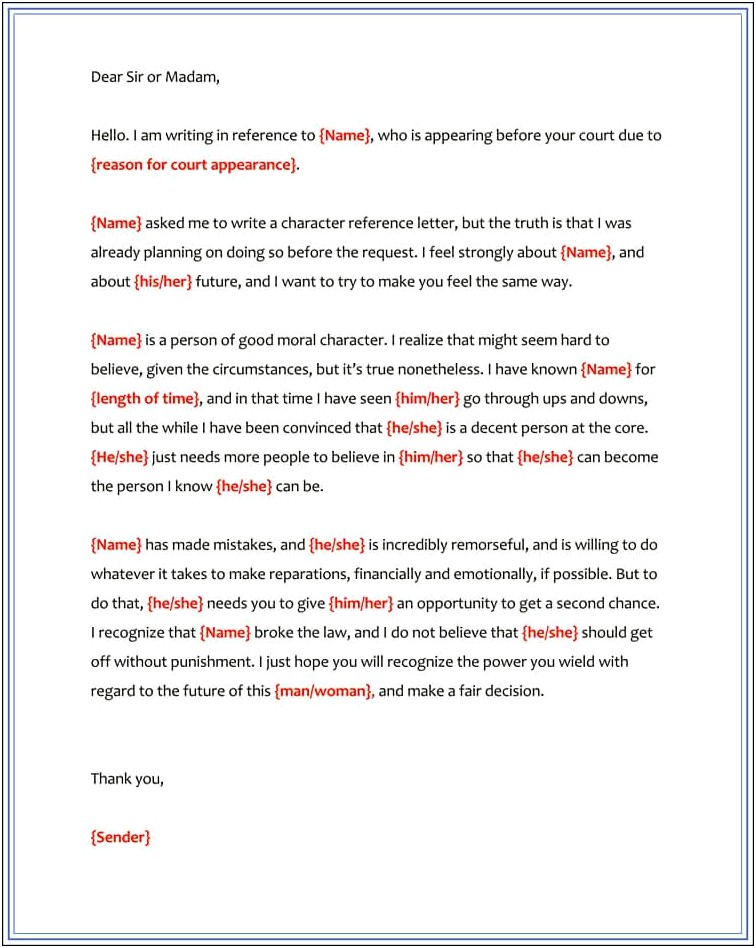 Character Reference Letter For Court Sentencing Uk Template