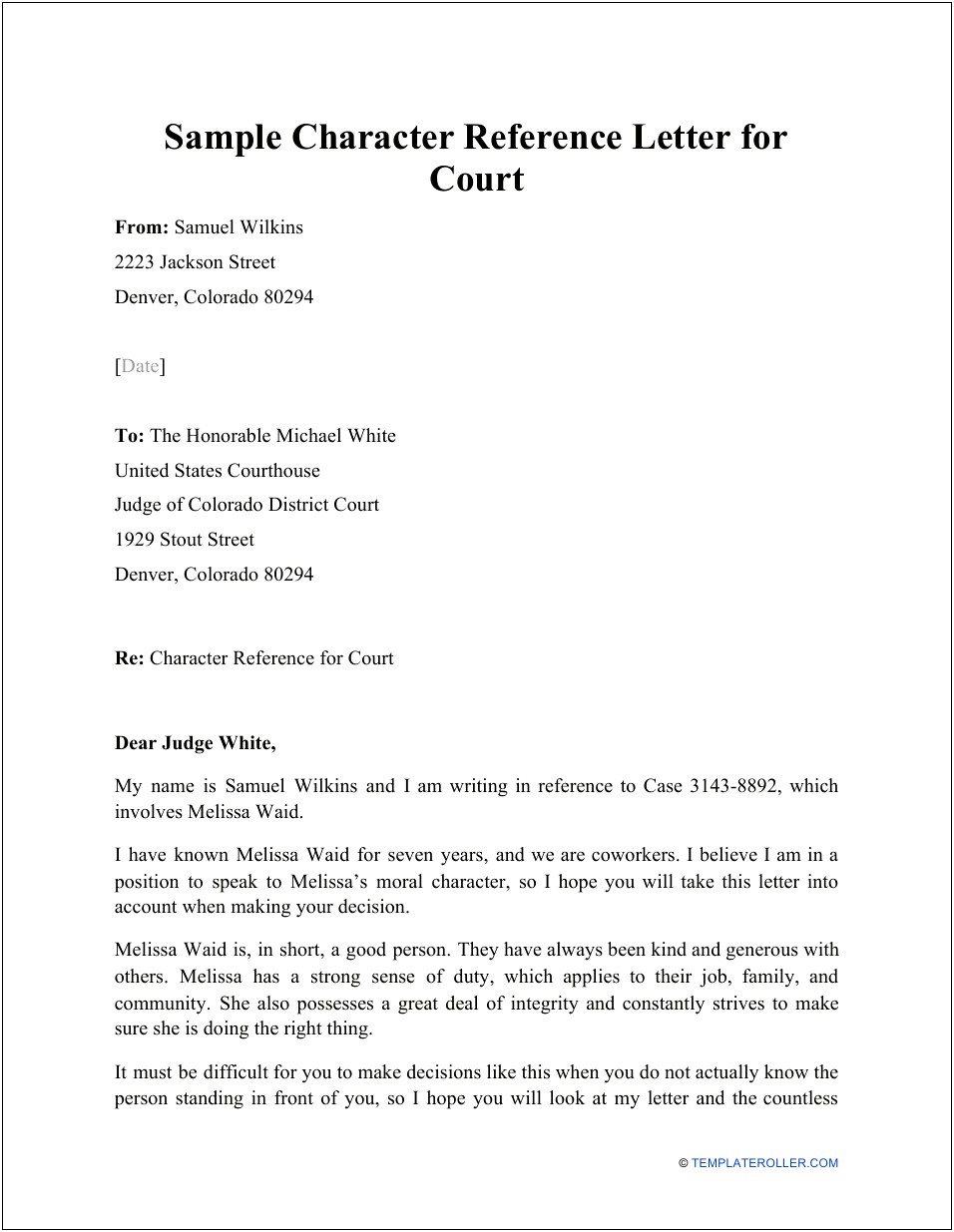 Character Reference Letter Template For Court Appearances