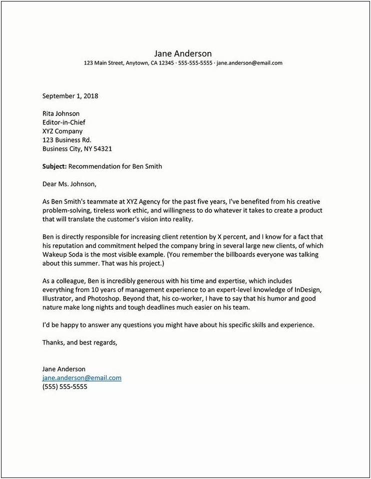 Character Reference Letter Template For Coworker