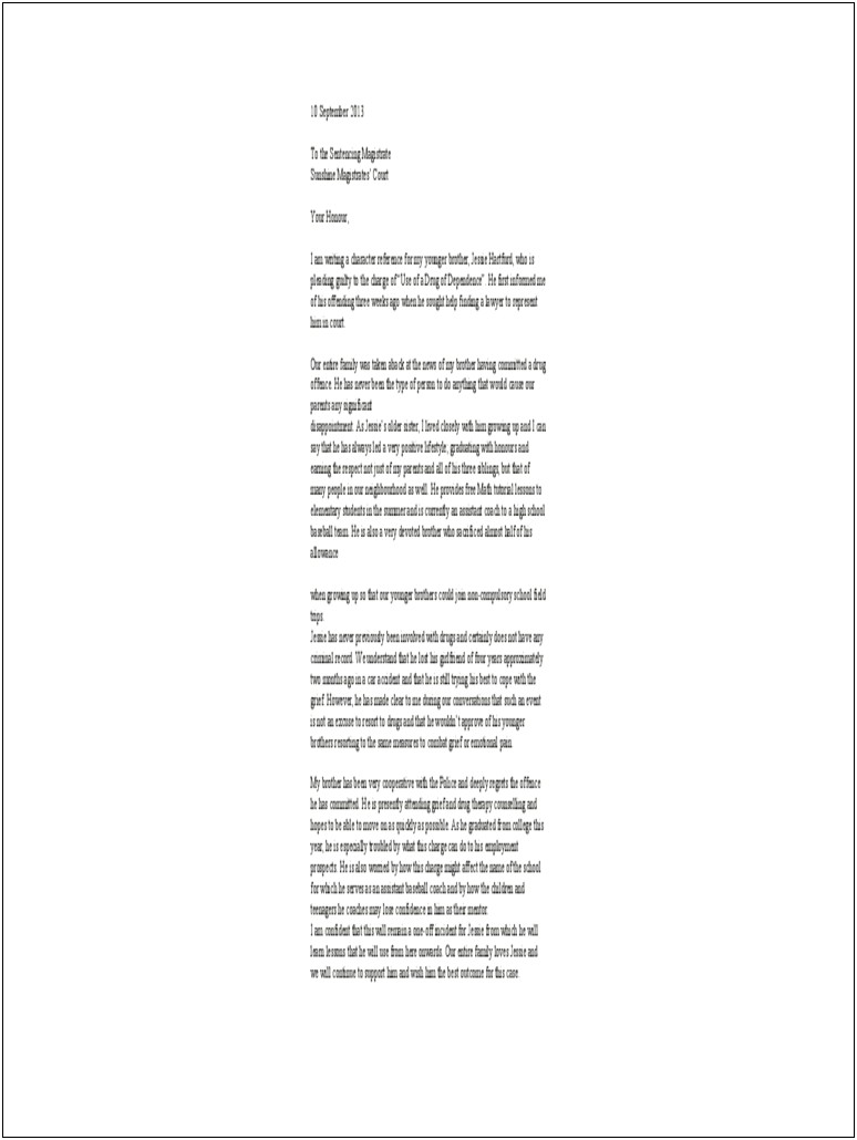 Character Reference Letter Template For Custody