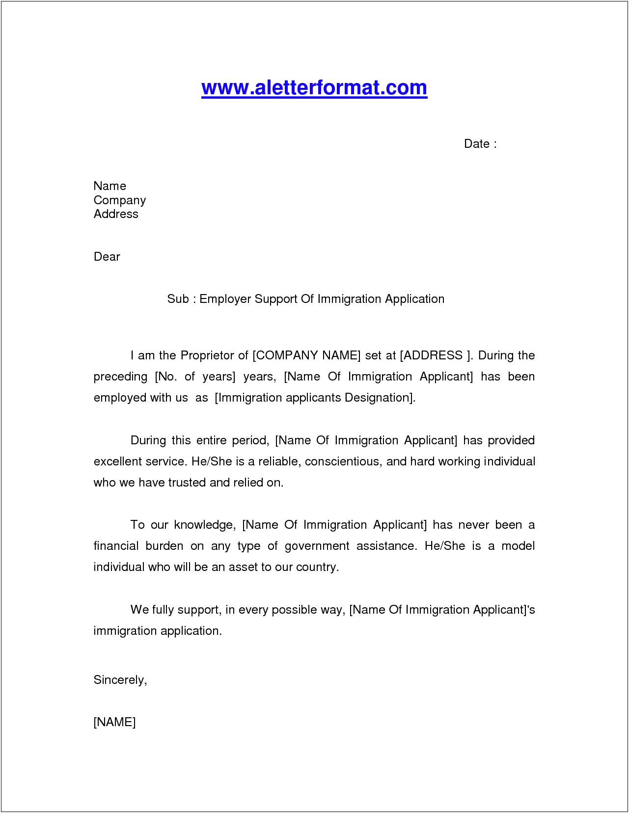 Character Refrence Letter For Immigration Template