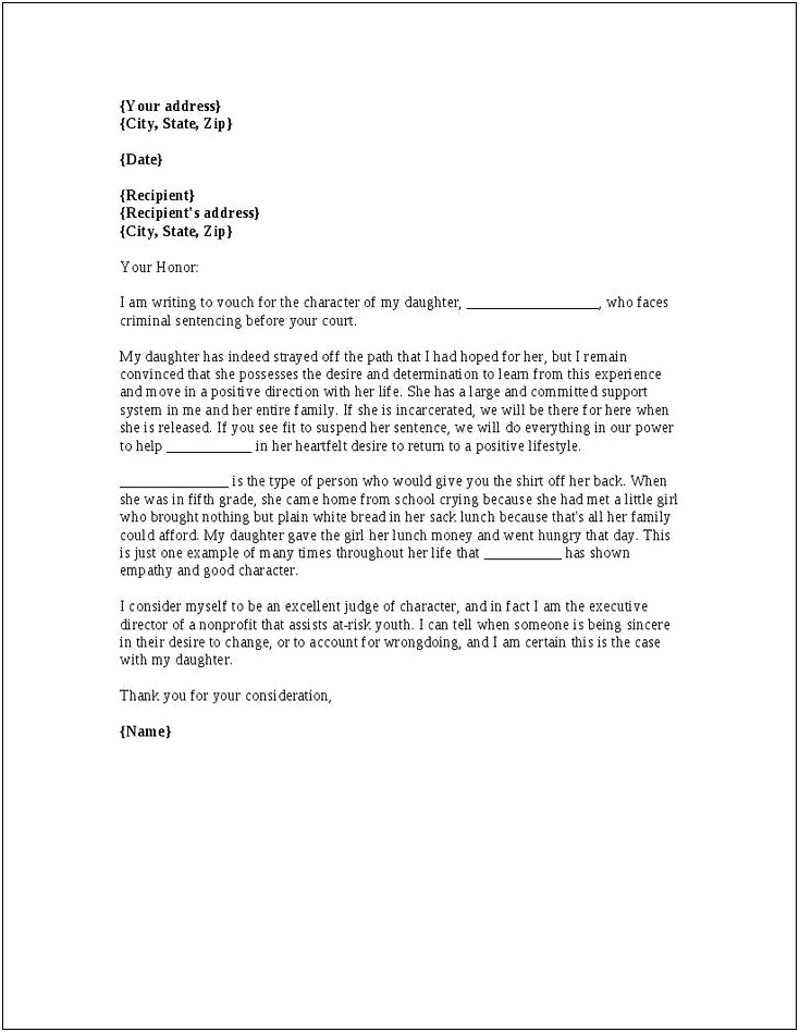 Character Witness Letter Template For Court