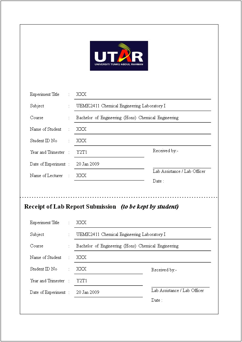 Chem Lab Report Cover Page Template For Word