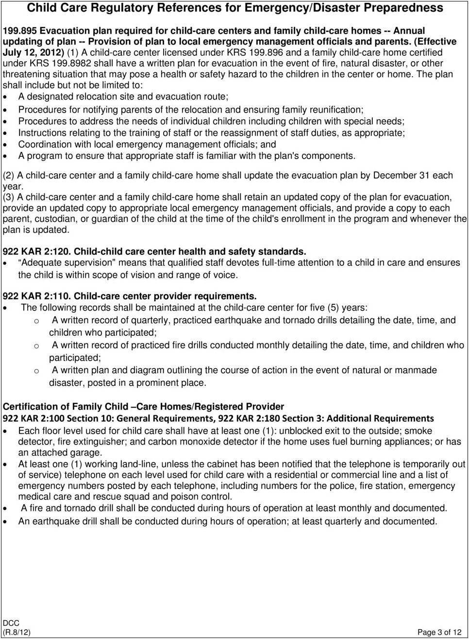 Child Care Center Emergency Plan Template