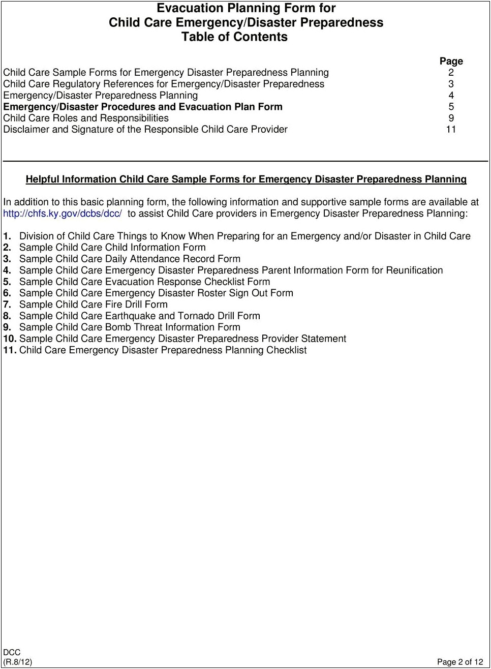 Child Care Emergency Plan Template Michigan