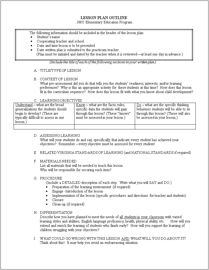 Child Development Lesson Plan Template College Level