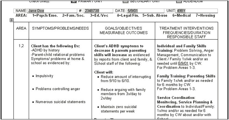 Child Mental Health Treatment Plan Template