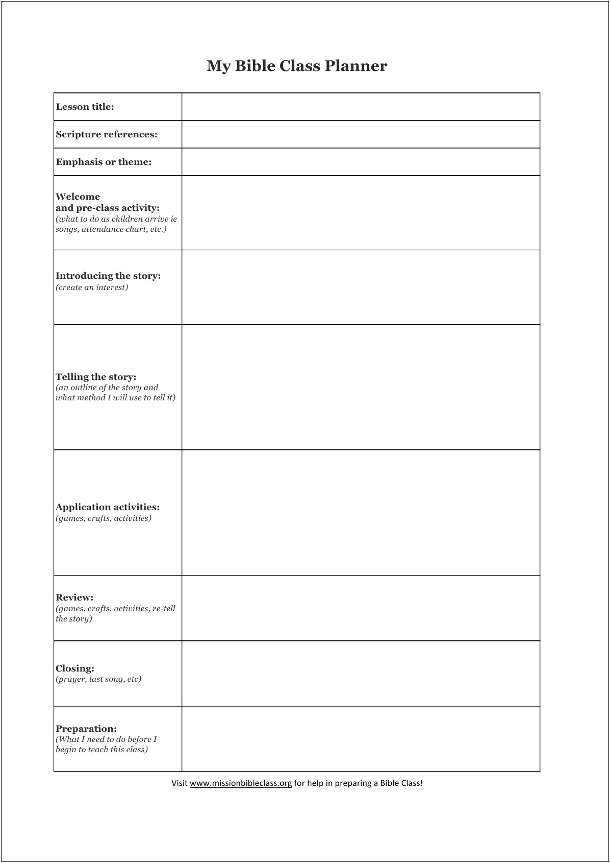 Children's Church Lesson Plan Template