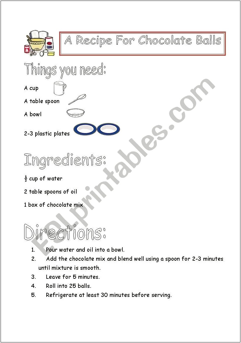 Chocolate Recipe Template Lesson Plans Grade 2