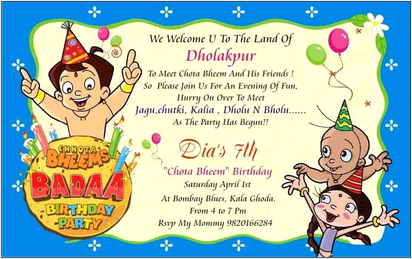 Chota Bheem Template For Invitation Card