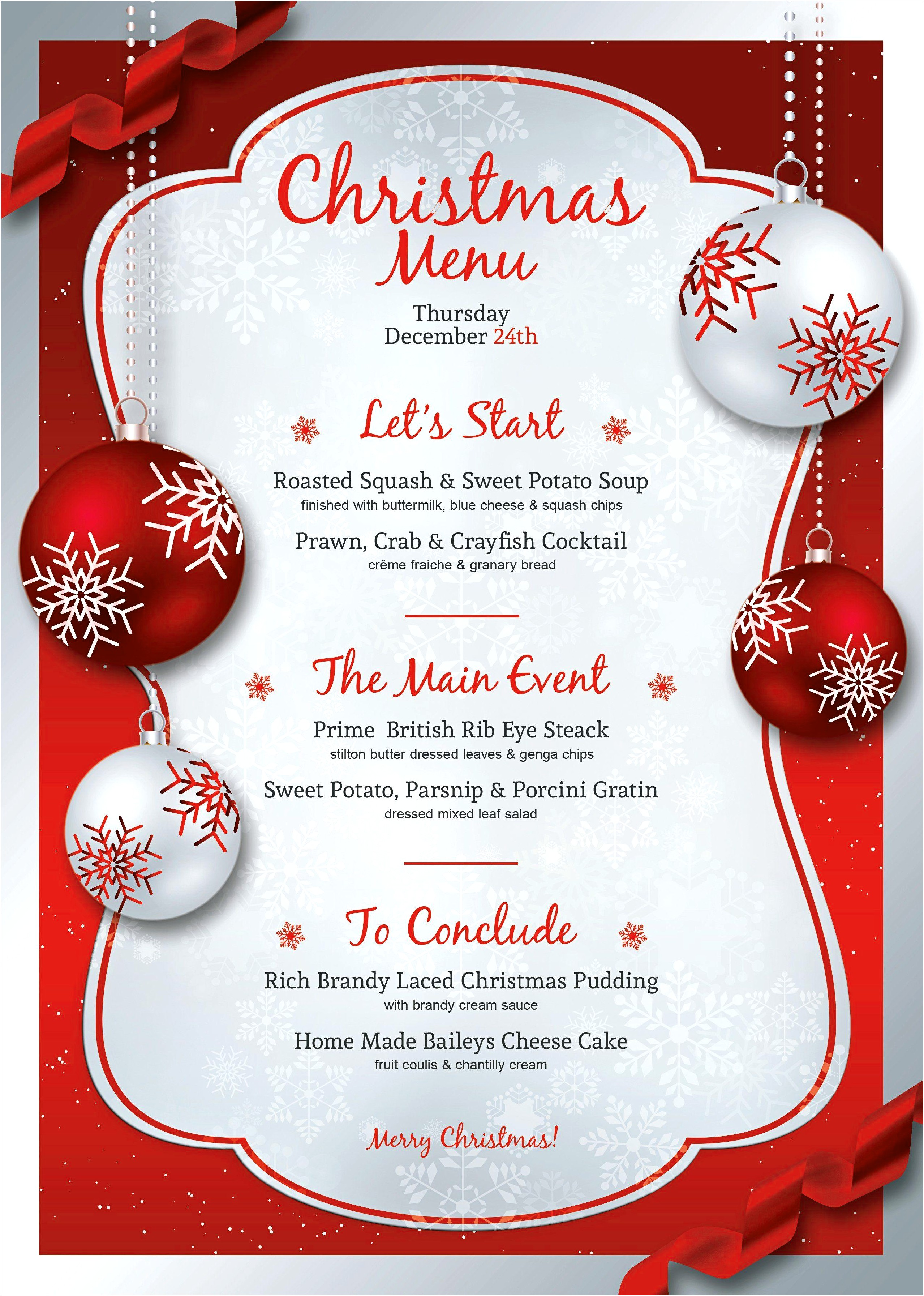 Christmas Dinner Party Menu Card Template