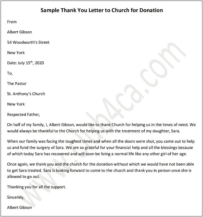 Church Monetary Thank You Letter Templates