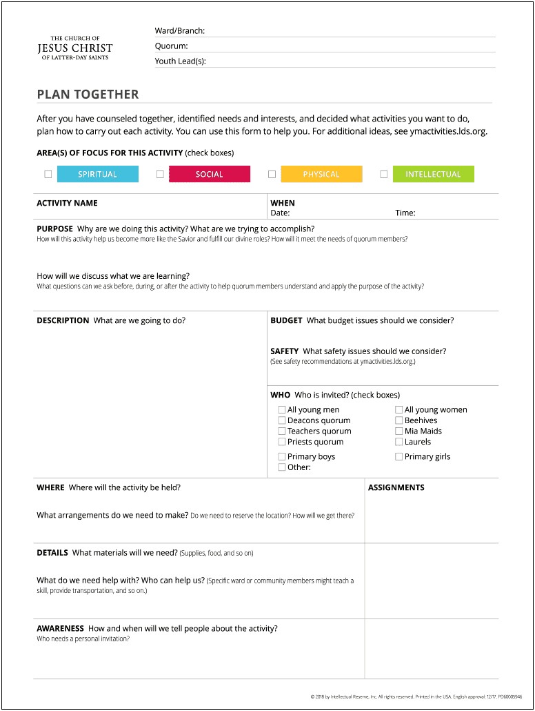 Church Of Jesus Christ Activity Planning Template Guide