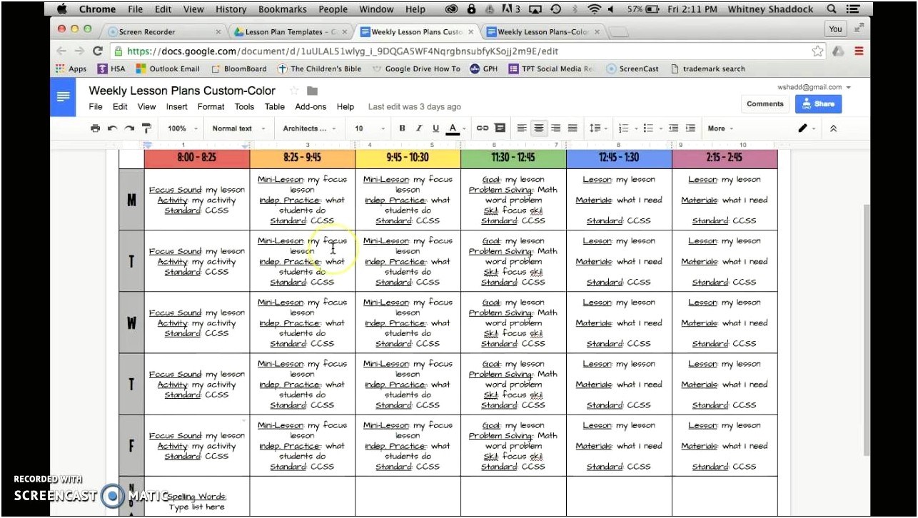 Cis Lesson Plan Template Google Sheets