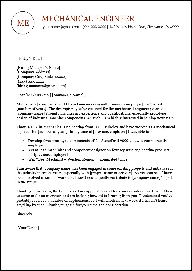 Civil Engineering Internship Cover Letter Template