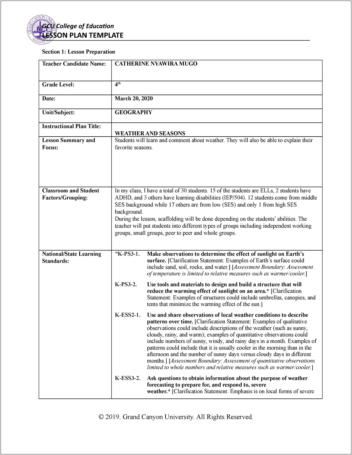 Classroom Managment Lesson Plan Template Doc