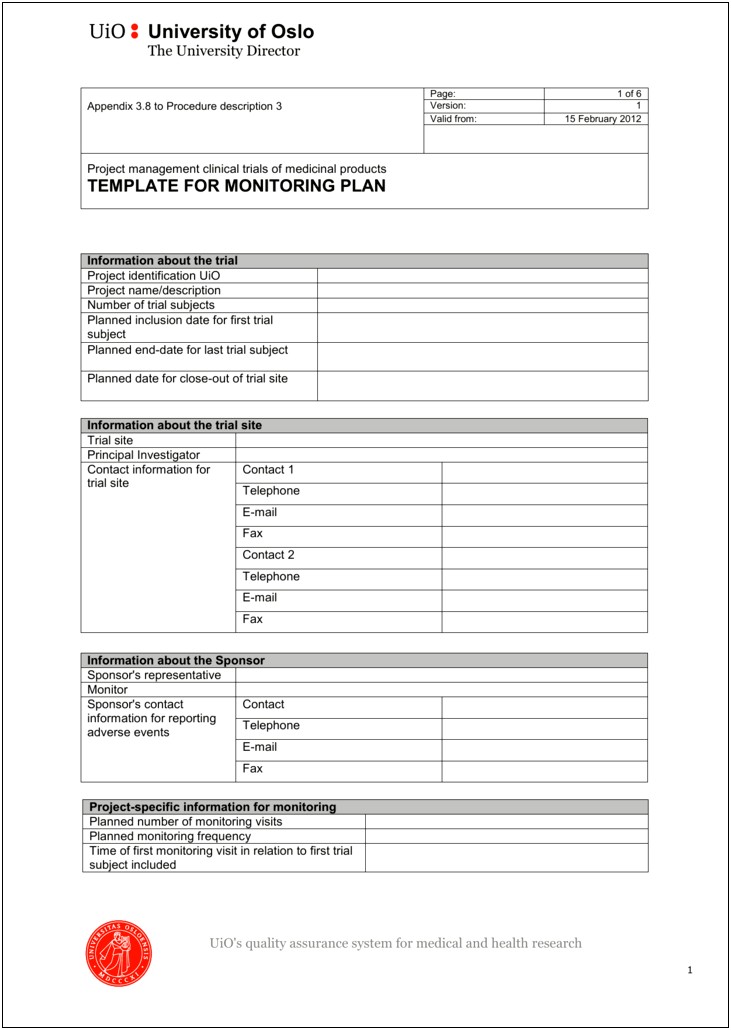 Clinical Trial Quality Management Plan Template