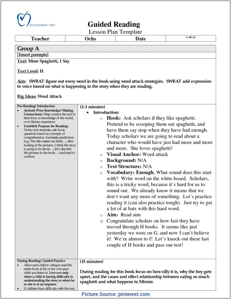 Close Reading Lesson Plan Template First Grade