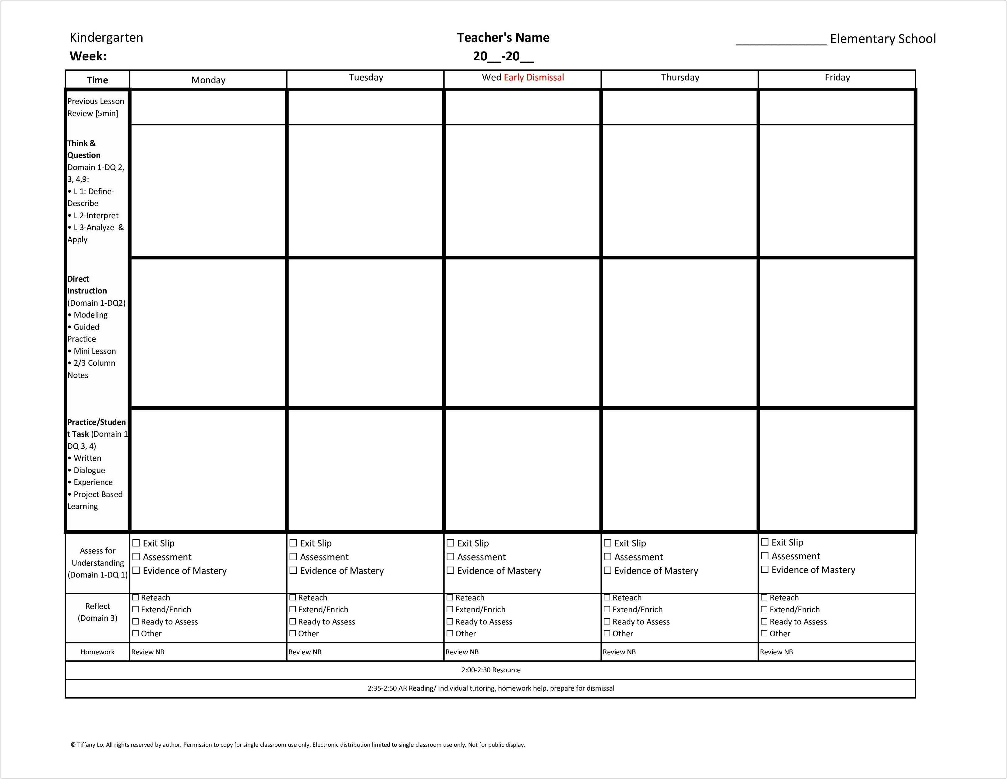 Close Reading Lesson Plan Template Kindergarten