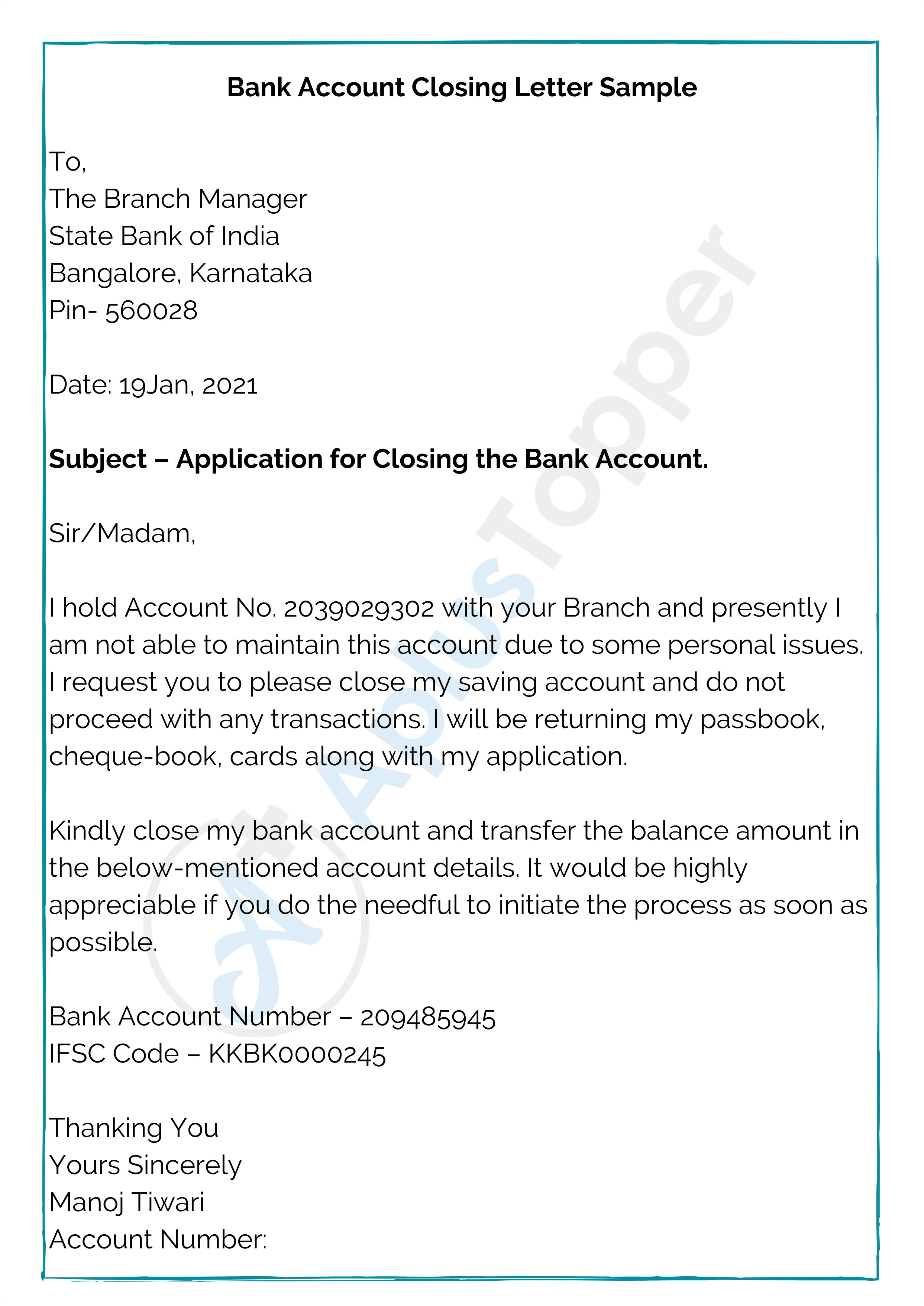 Closing Bank Account Template Letter Uk