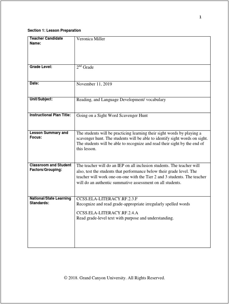 Coe Lesson Plan Template That Incorporates Assistive Technology