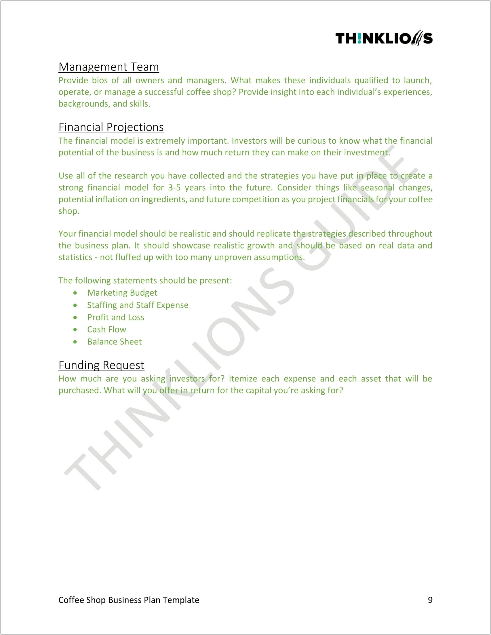 Coffee Shop Business Plan Template Doc