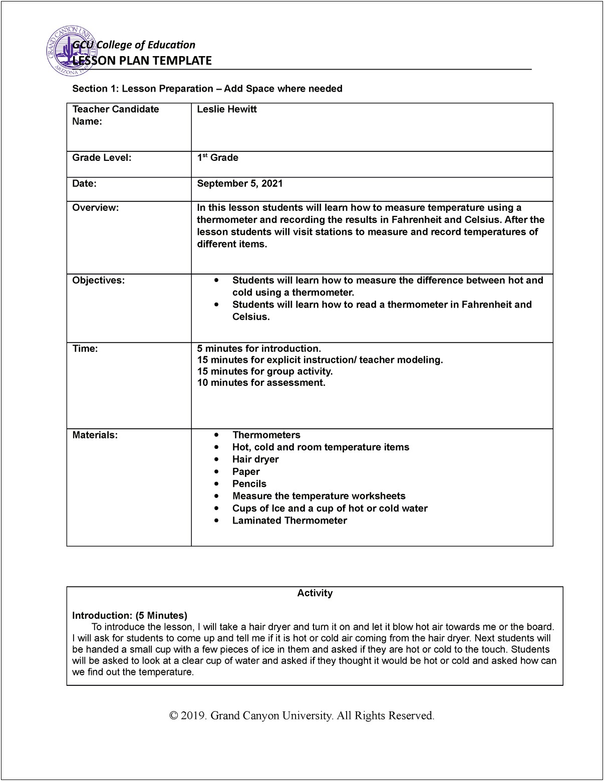 Collaborative Activity Lesson Plan Template College