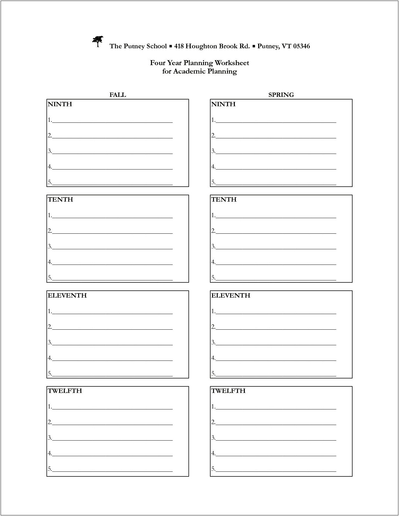 College 4 Year Plan Template Blank