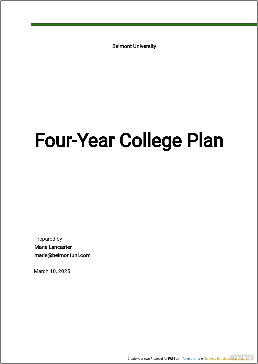 College Four Year Plan Template Google Docs