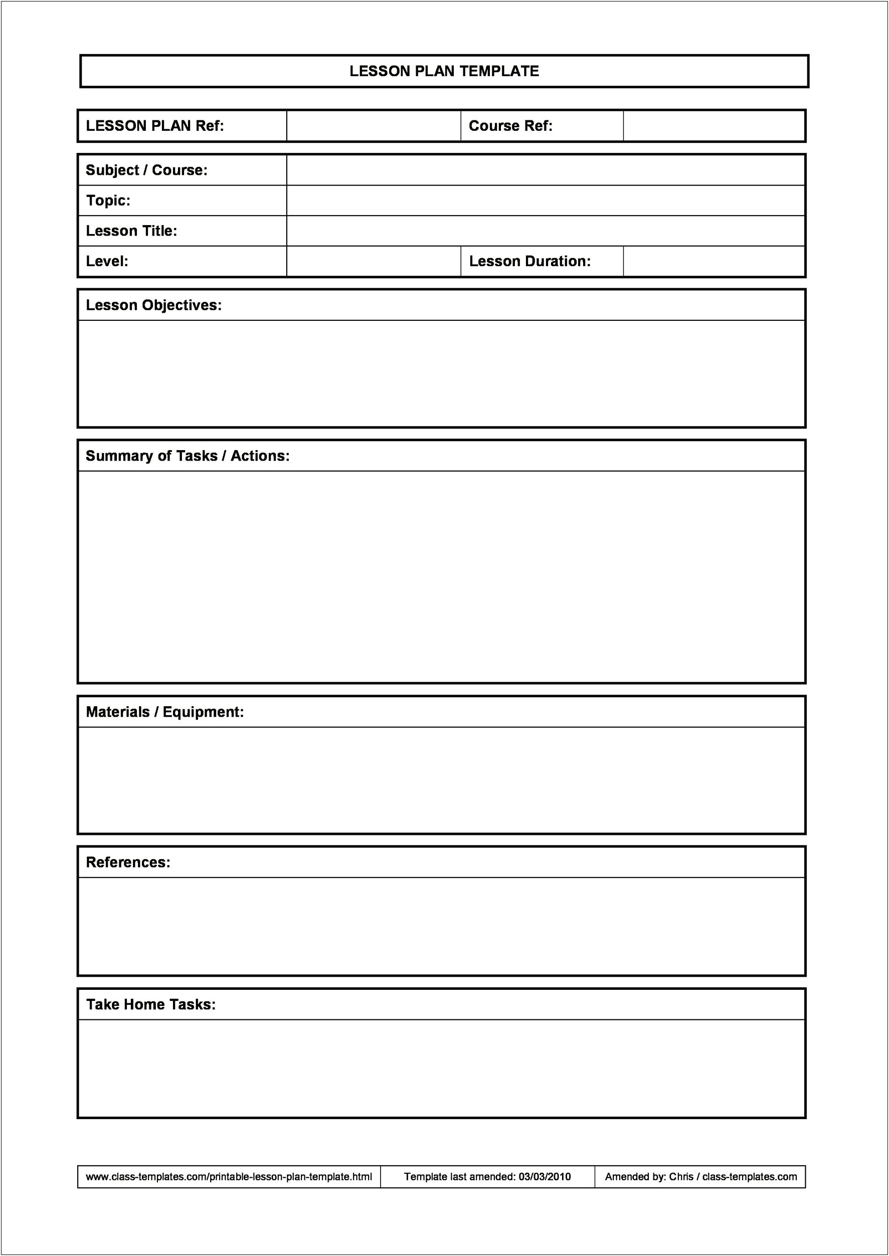 College Level College Lesson Plan Template